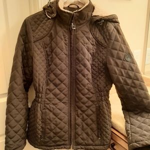 Hunter green waist-length coat with hood